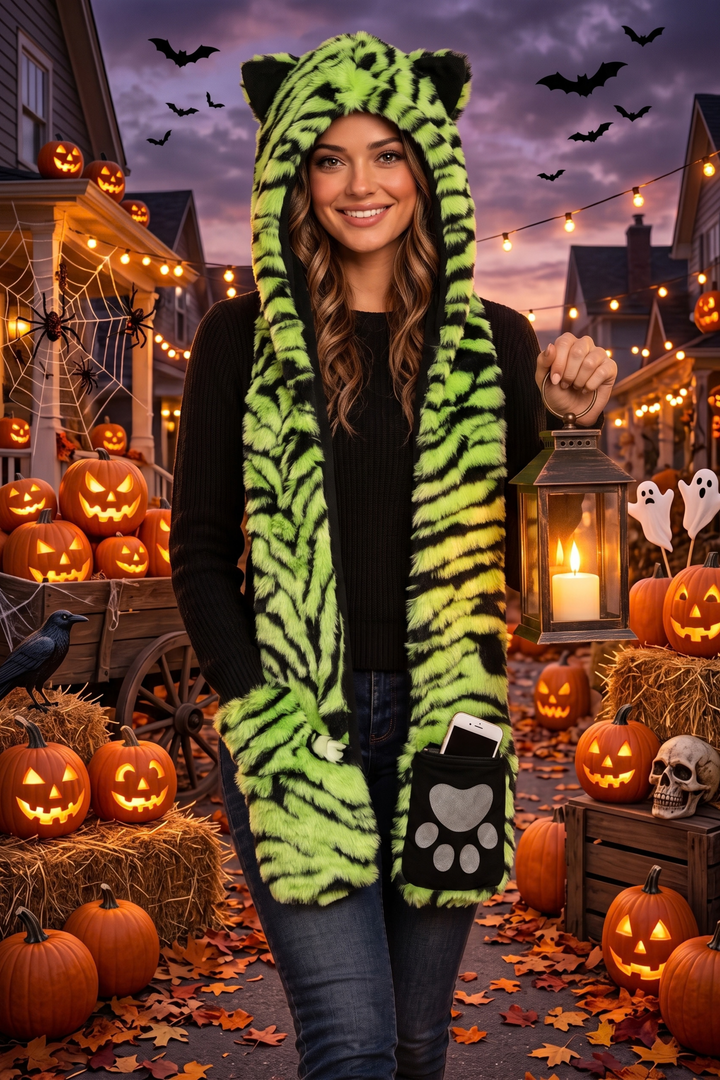 TIGER PATTERN HAT &amp; SCARF SET