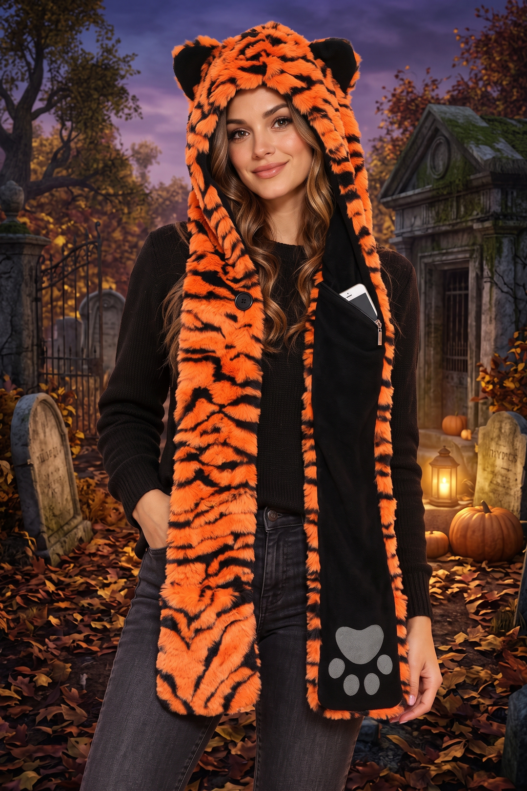 TIGER PATTERN HAT &amp; SCARF SET