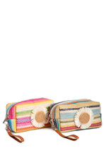 Load image into Gallery viewer, MULTI-COLORED STRIPED &amp; DAISY PATTERN TRAVEL POUCH
