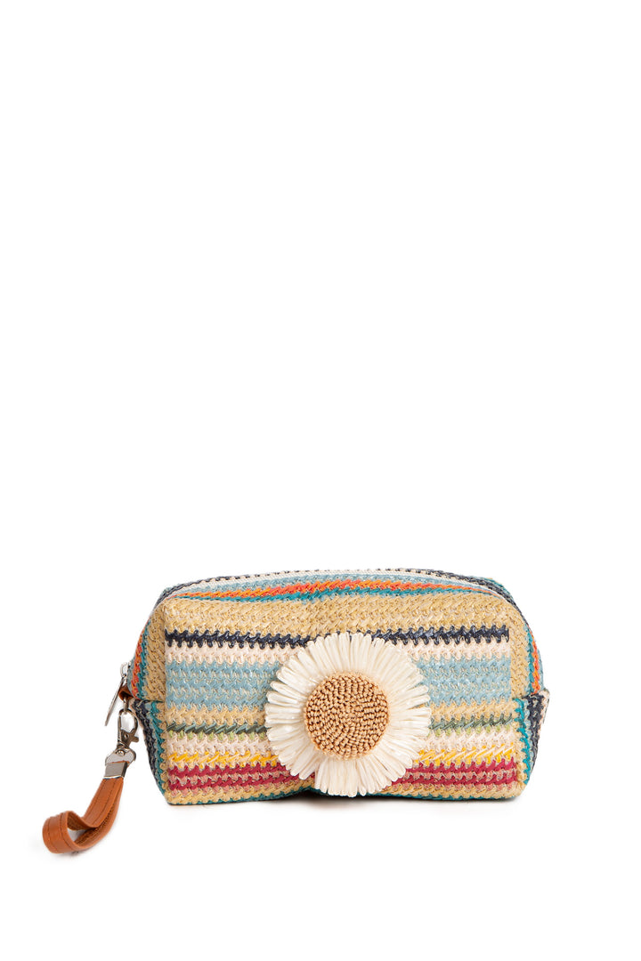 MULTI-COLORED STRIPED &amp; DAISY PATTERN TRAVEL POUCH