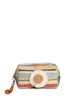 Load image into Gallery viewer, MULTI-COLORED STRIPED &amp; DAISY PATTERN TRAVEL POUCH
