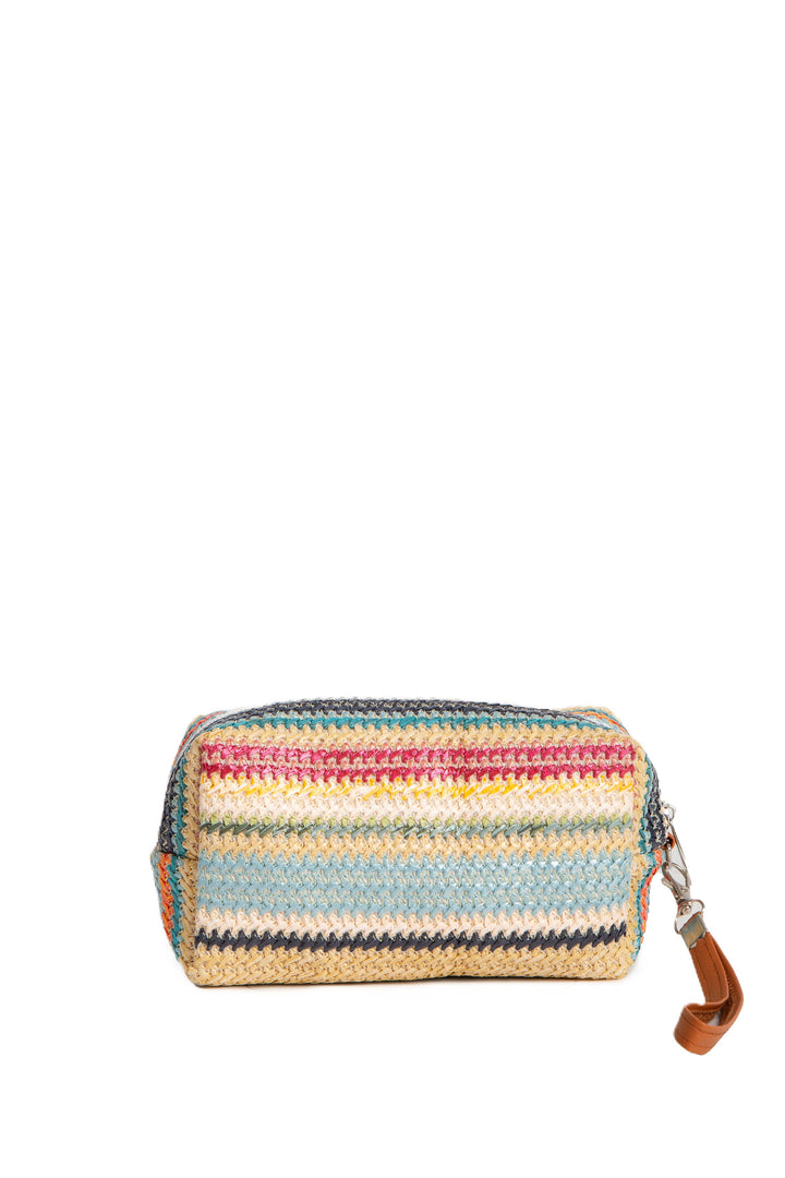 MULTI-COLORED STRIPED &amp; DAISY PATTERN TRAVEL POUCH