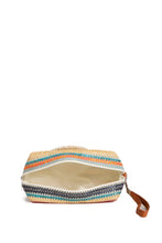 Load image into Gallery viewer, MULTI-COLORED STRIPED &amp; DAISY PATTERN TRAVEL POUCH
