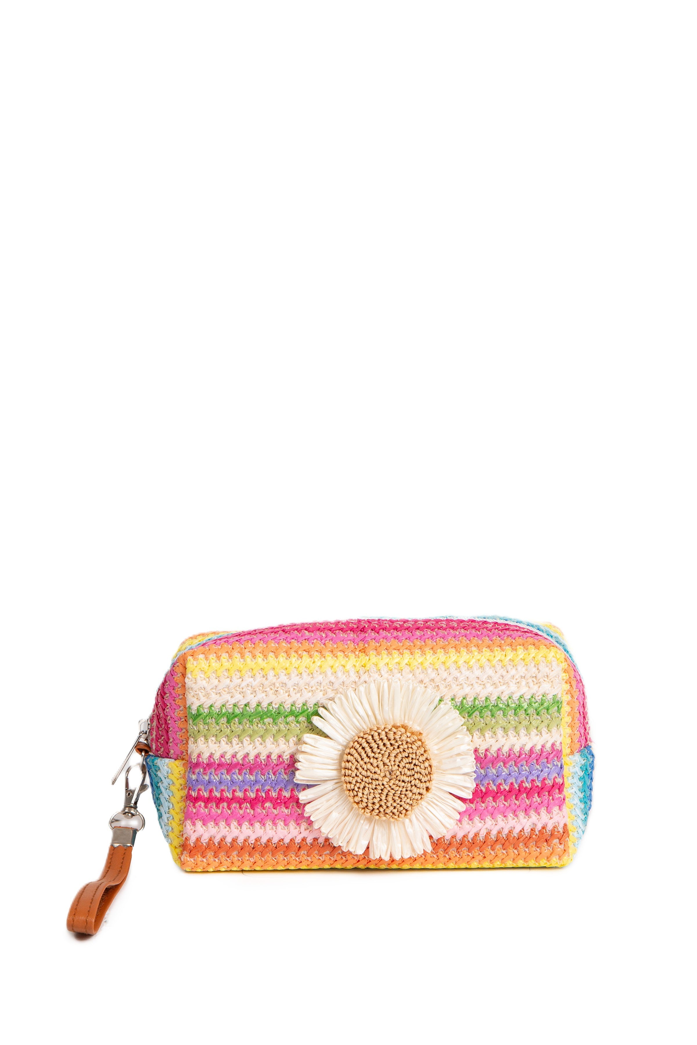MULTI-COLORED STRIPED & DAISY PATTERN TRAVEL POUCH