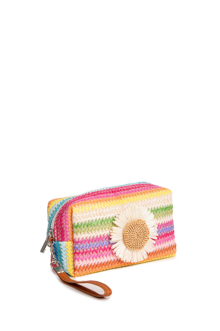 MULTI-COLORED STRIPED &amp; DAISY PATTERN TRAVEL POUCH