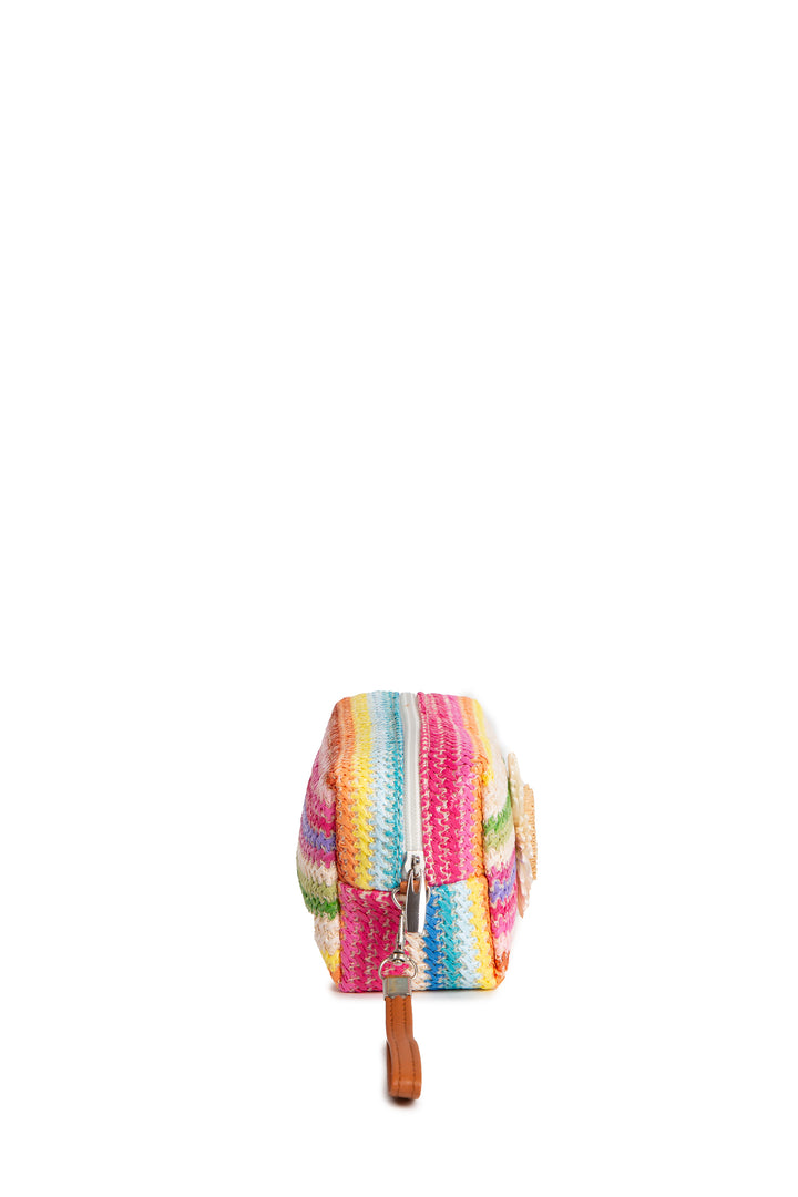 MULTI-COLORED STRIPED &amp; DAISY PATTERN TRAVEL POUCH