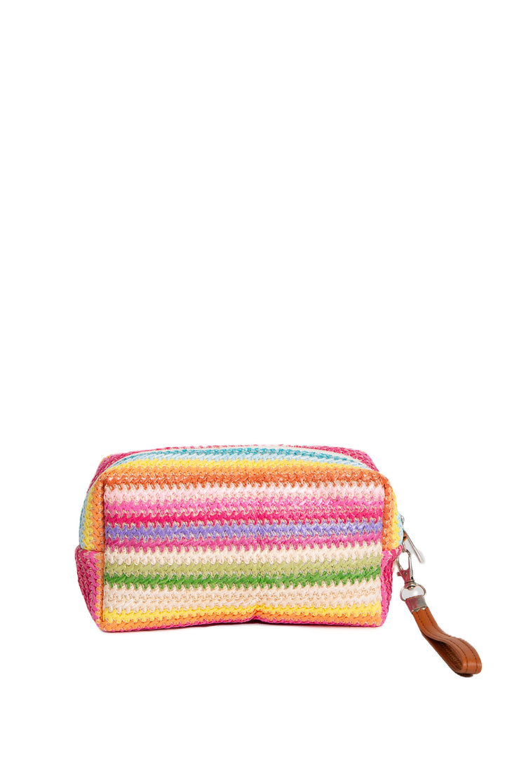 MULTI-COLORED STRIPED &amp; DAISY PATTERN TRAVEL POUCH