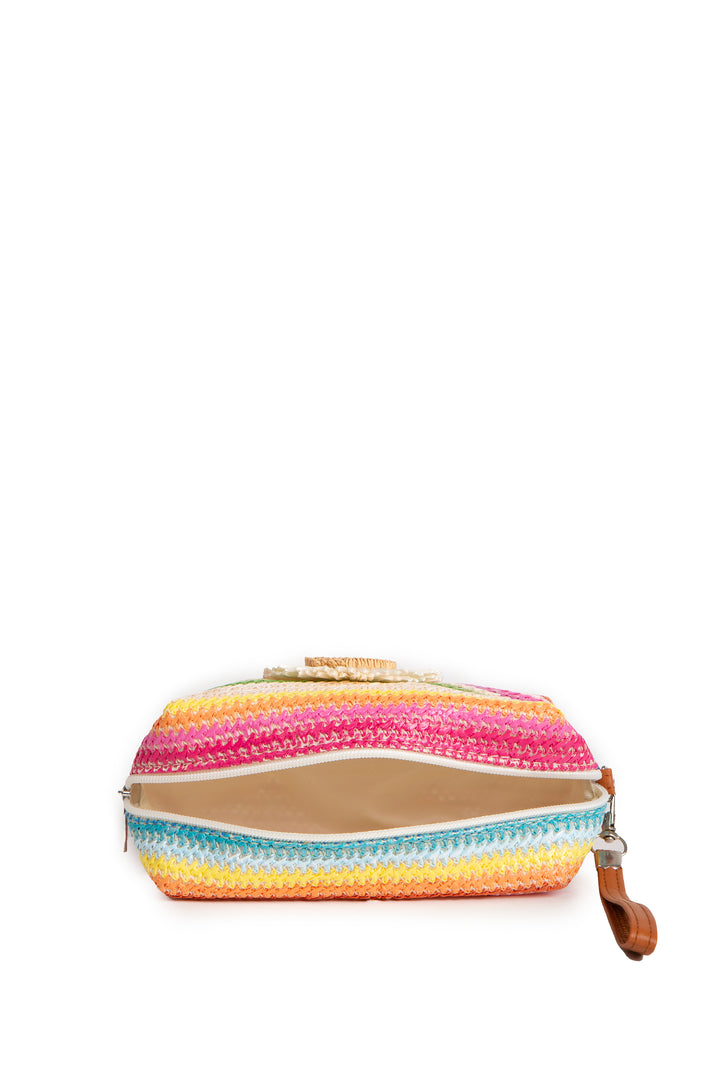 MULTI-COLORED STRIPED &amp; DAISY PATTERN TRAVEL POUCH