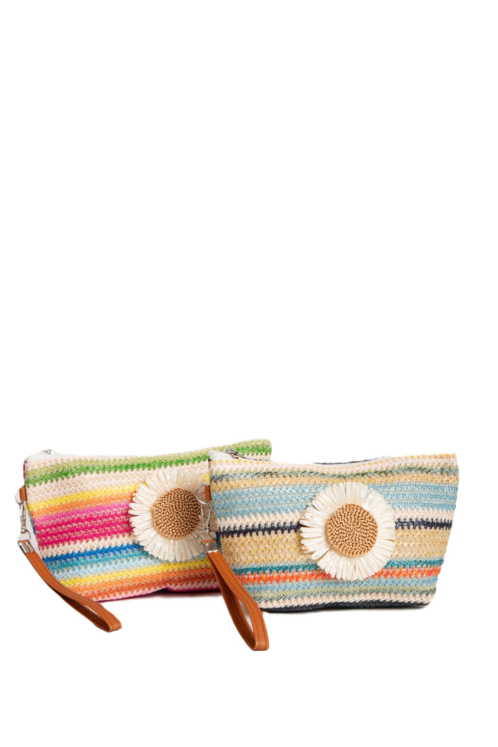 MULTI-COLORED STRIPED &amp; DAISY PATTERN TRAVEL POUCH