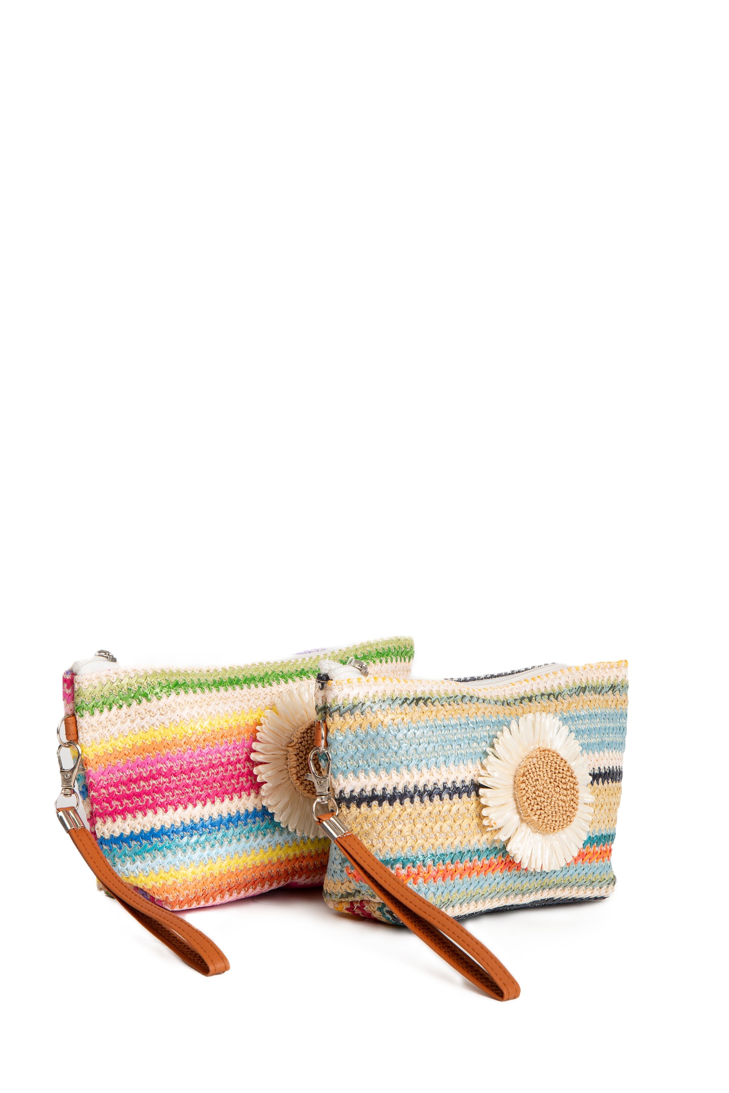MULTI-COLORED STRIPED & DAISY PATTERN TRAVEL POUCH