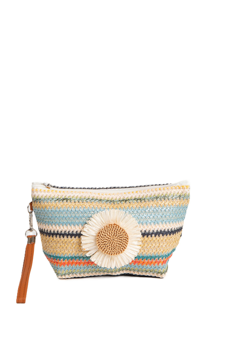 MULTI-COLORED STRIPED &amp; DAISY PATTERN TRAVEL POUCH