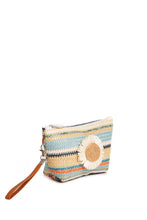 Load image into Gallery viewer, MULTI-COLORED STRIPED &amp; DAISY PATTERN TRAVEL POUCH
