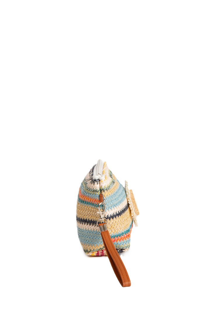 MULTI-COLORED STRIPED &amp; DAISY PATTERN TRAVEL POUCH