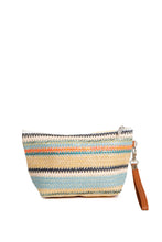 Load image into Gallery viewer, MULTI-COLORED STRIPED &amp; DAISY PATTERN TRAVEL POUCH
