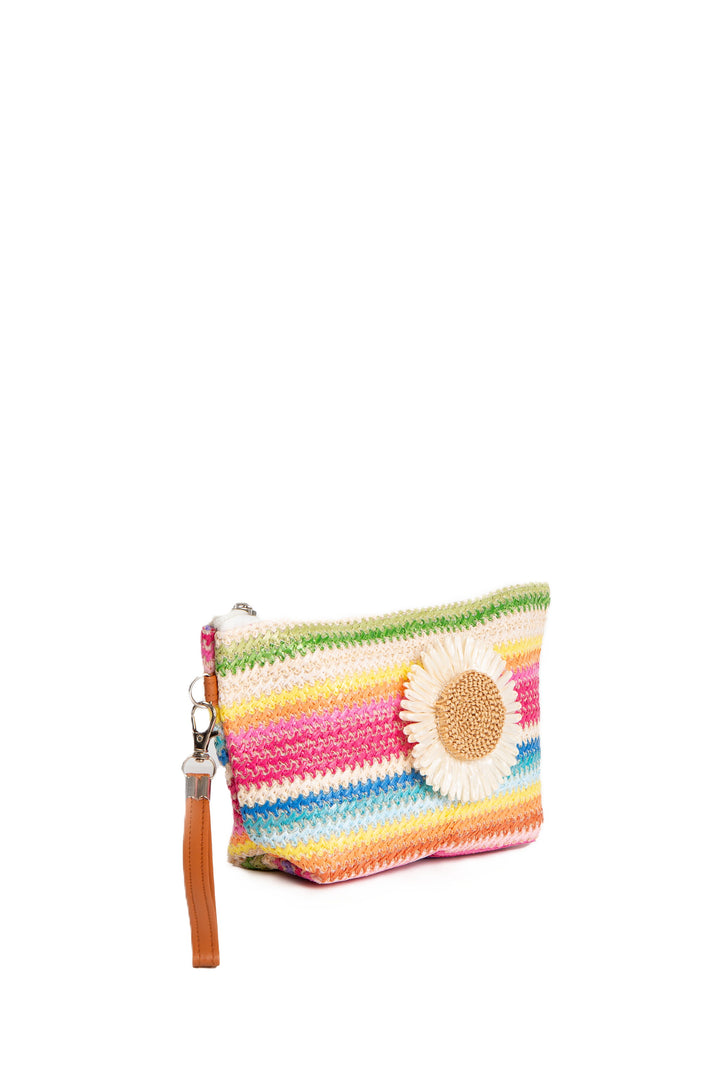 MULTI-COLORED STRIPED &amp; DAISY PATTERN TRAVEL POUCH