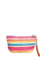 Load image into Gallery viewer, MULTI-COLORED STRIPED &amp; DAISY PATTERN TRAVEL POUCH
