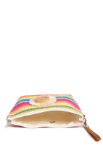 Load image into Gallery viewer, MULTI-COLORED STRIPED &amp; DAISY PATTERN TRAVEL POUCH
