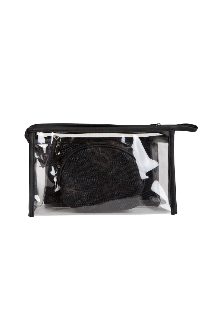 TRANSPARENT &amp; SOLID COLOR COSMETIC TRAVEL POUCH SET