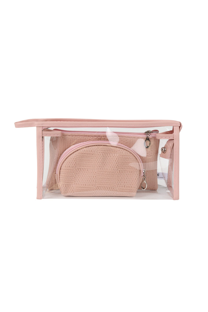 TRANSPARENT &amp; SOLID COLOR COSMETIC TRAVEL POUCH SET