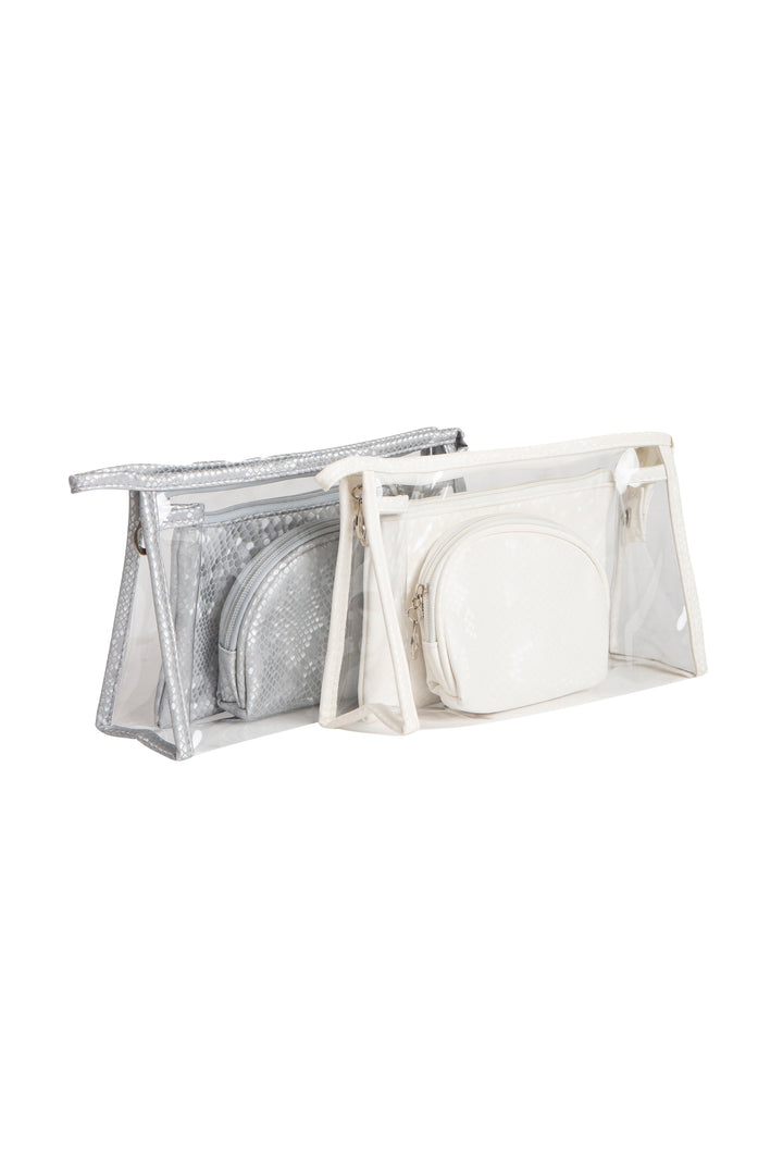 TRANSPARENT &amp; SNAKE-SKIN PATTERN COSMETIC TRAVEL POUCH SET