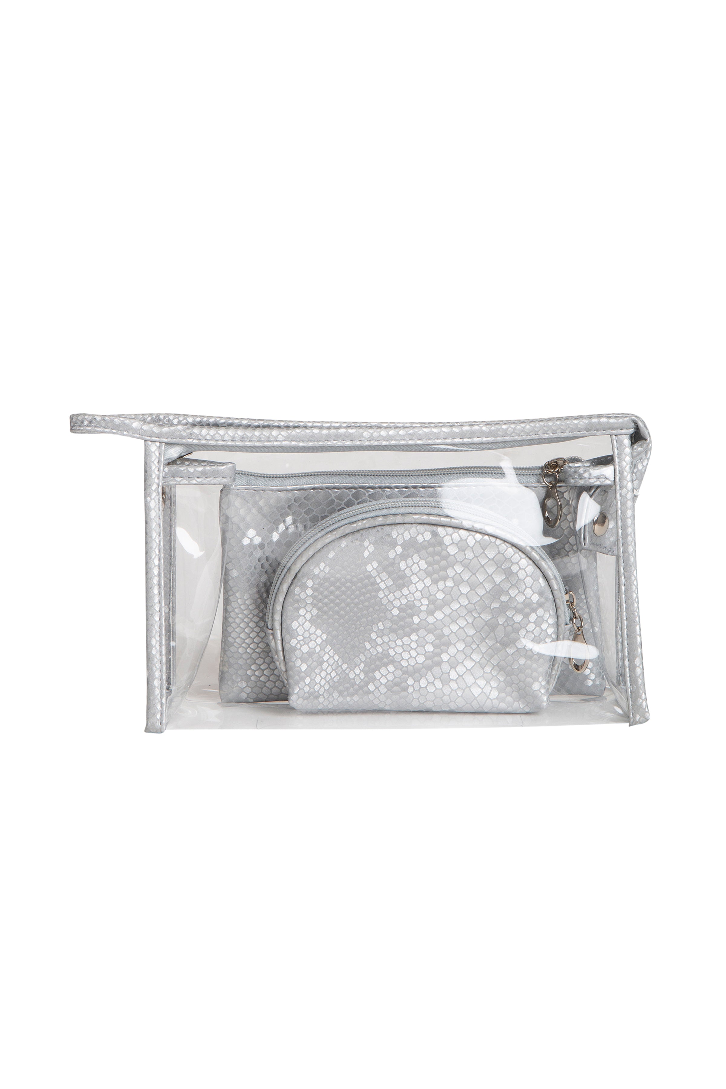 TRANSPARENT & SNAKE-SKIN PATTERN COSMETIC TRAVEL POUCH SET