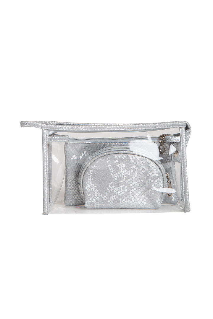 TRANSPARENT &amp; SNAKE-SKIN PATTERN COSMETIC TRAVEL POUCH SET