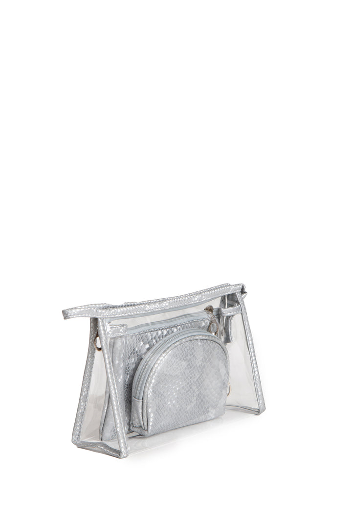 TRANSPARENT &amp; SNAKE-SKIN PATTERN COSMETIC TRAVEL POUCH SET
