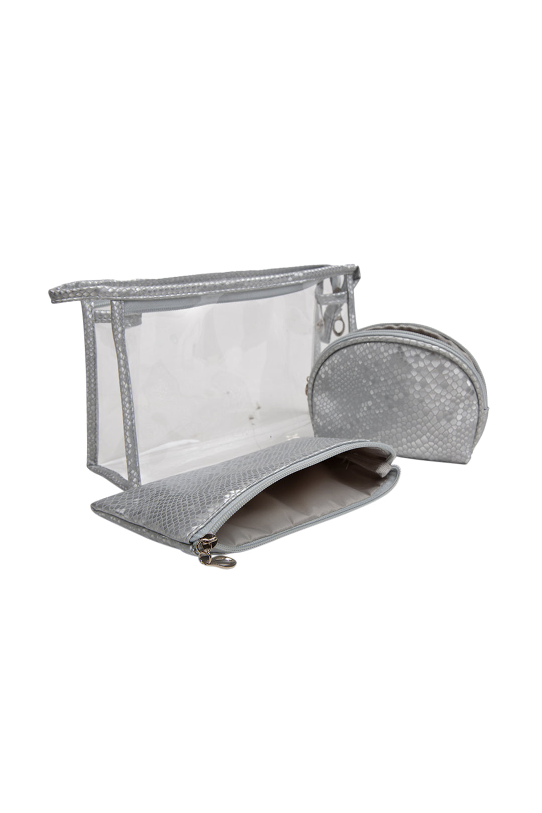 TRANSPARENT &amp; SNAKE-SKIN PATTERN COSMETIC TRAVEL POUCH SET