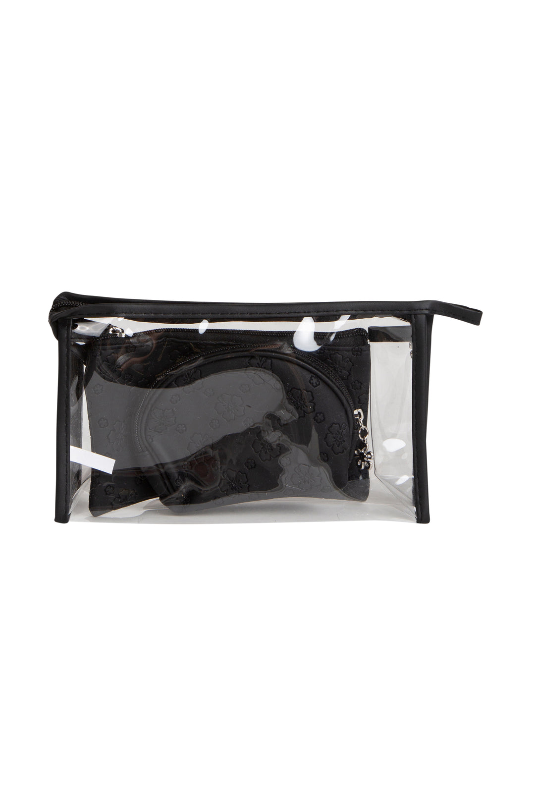 TRANSPARENT &amp; FLORAL PATTERN COSMETIC TRAVEL POUCH SET