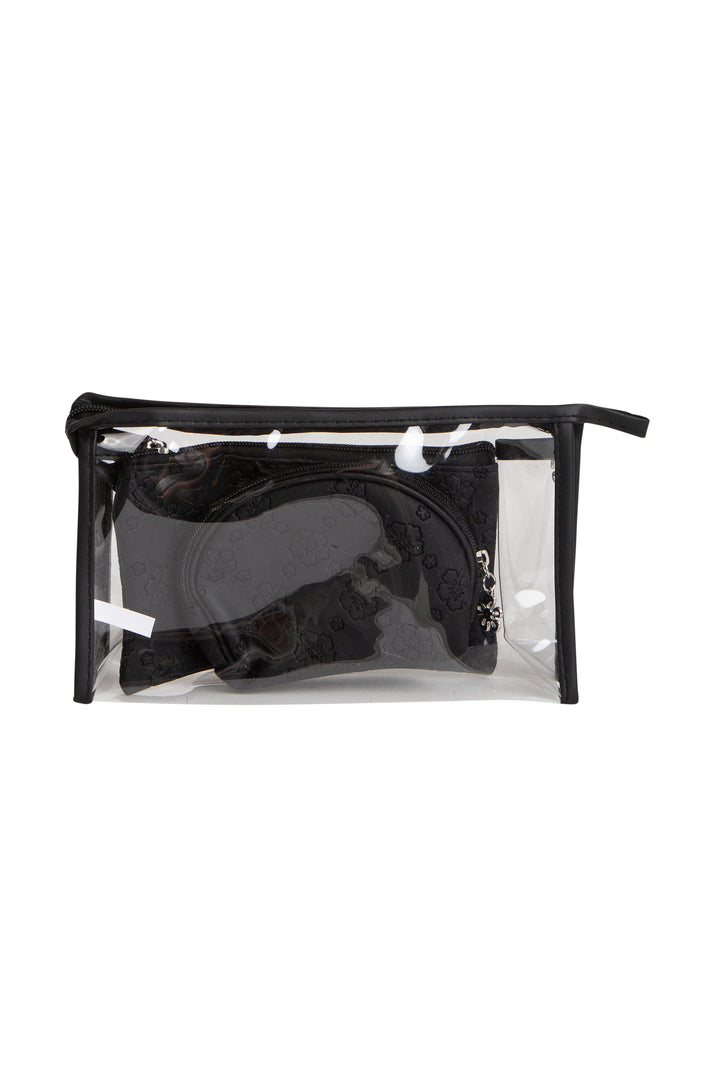 TRANSPARENT &amp; FLORAL PATTERN COSMETIC TRAVEL POUCH SET