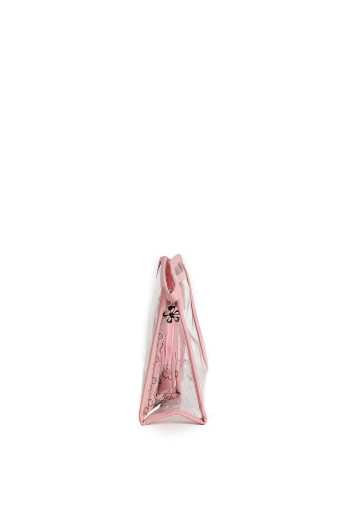 TRANSPARENT &amp; FLORAL PATTERN COSMETIC TRAVEL POUCH SET