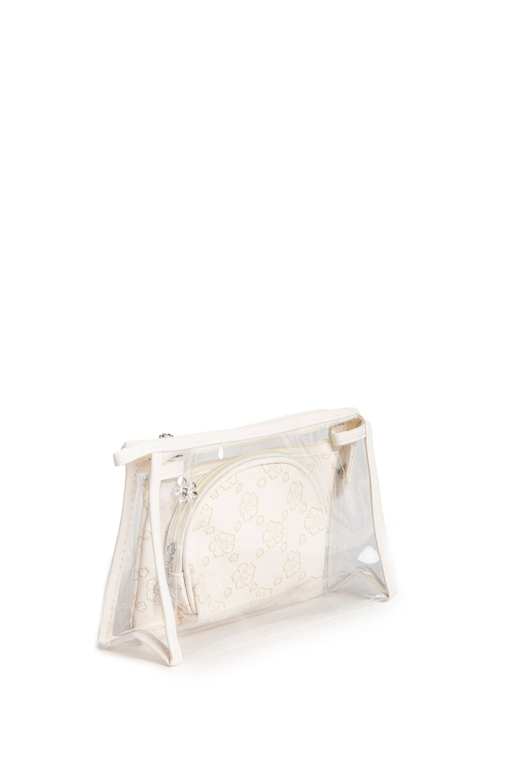 TRANSPARENT &amp; FLORAL PATTERN COSMETIC TRAVEL POUCH SET