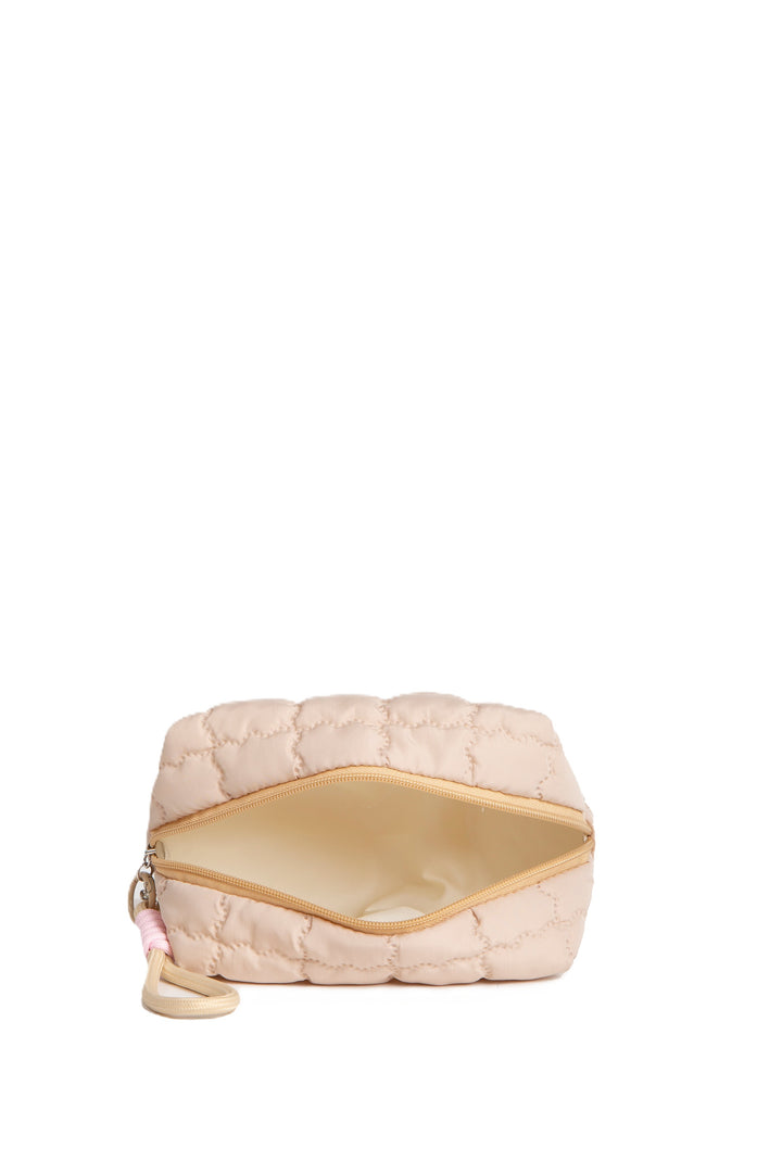 SOLID COLOR QULITED PATTERN TRAVEL POUCH