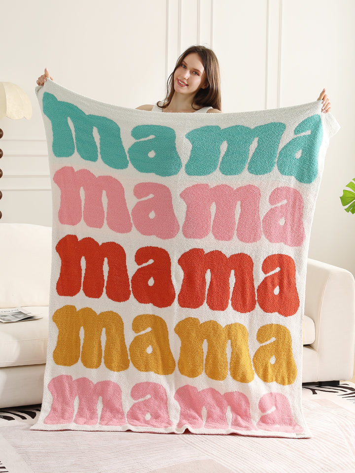 MULTI-COLORED MAMA PATTERN THROW BLANKET