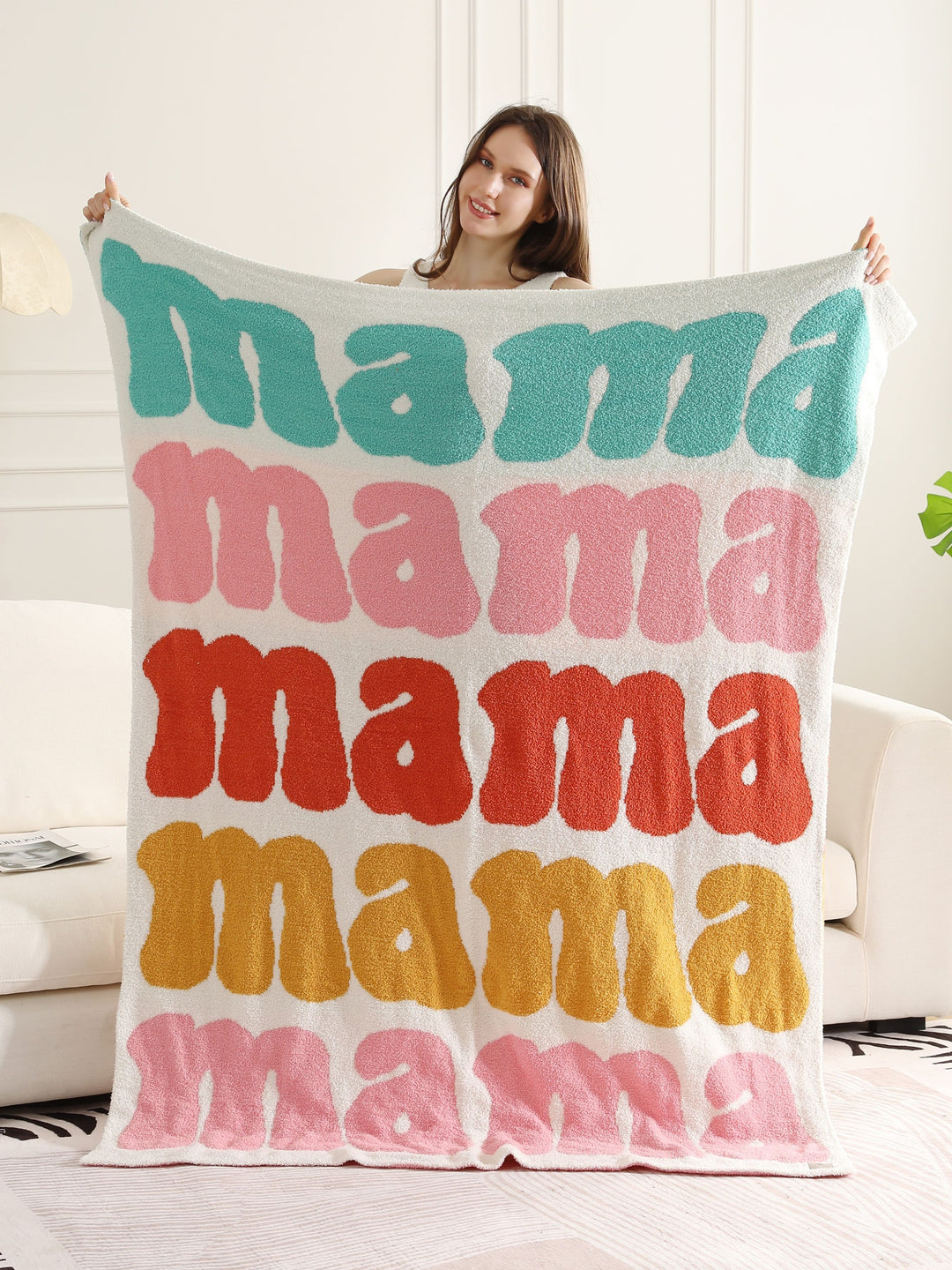 MULTI-COLORED MAMA PATTERN THROW BLANKET