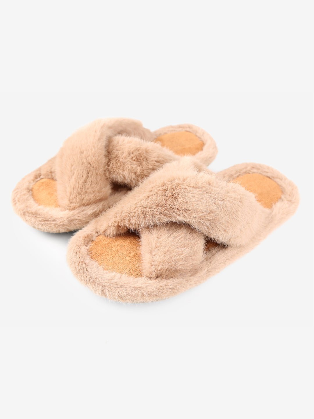 FUZZY SOLID COLOR CRISS-CROSS SLIPPERS - 6 pr pack