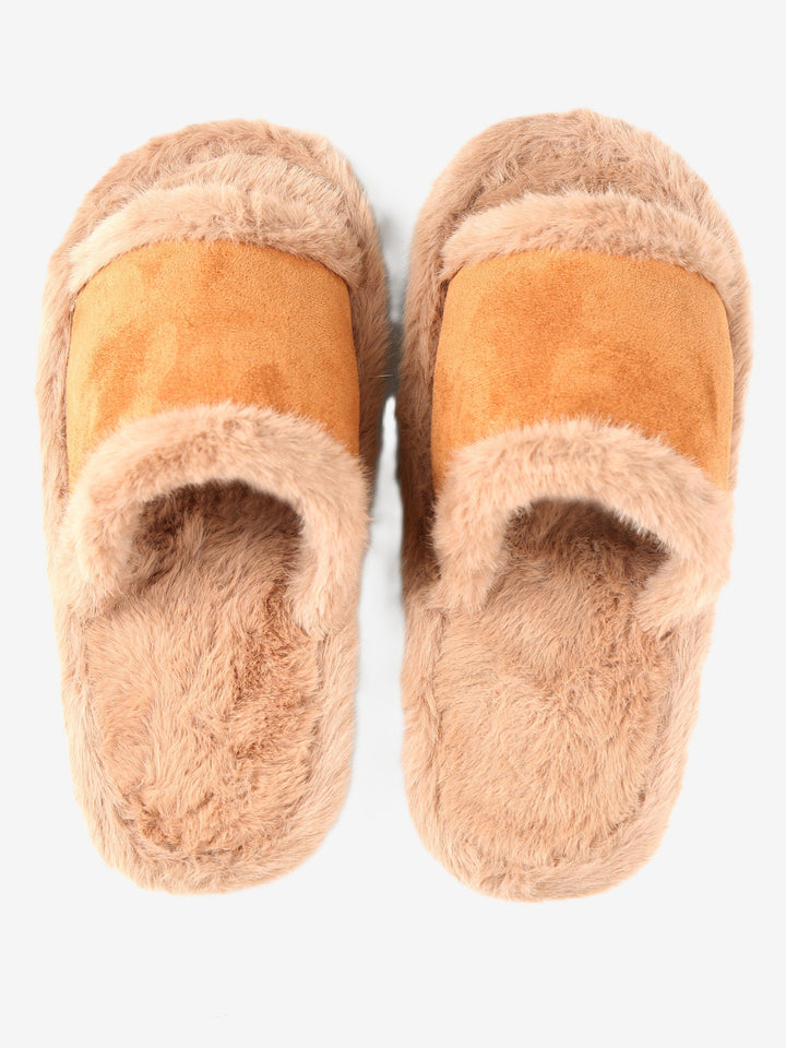FUZZY SOLID COLOR OPEN-TOE SLIPPERS - 6 pr pack
