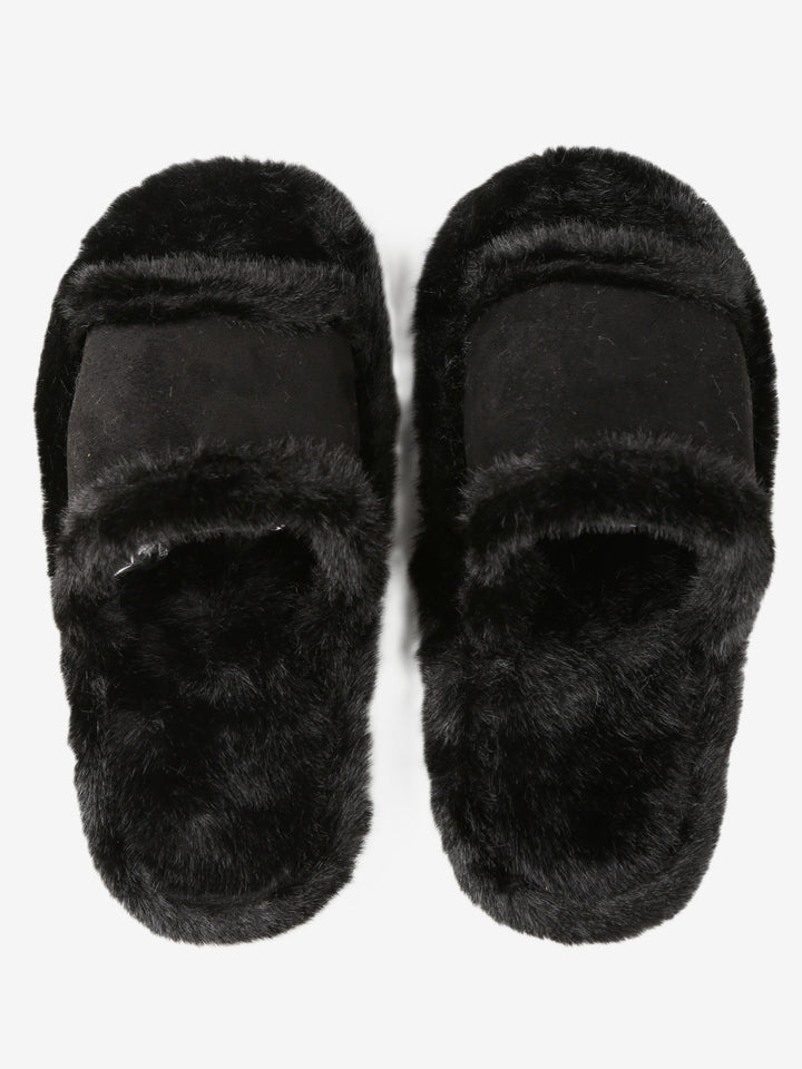 FUZZY SOLID COLOR OPEN-TOE SLIPPERS - 6 pr pack