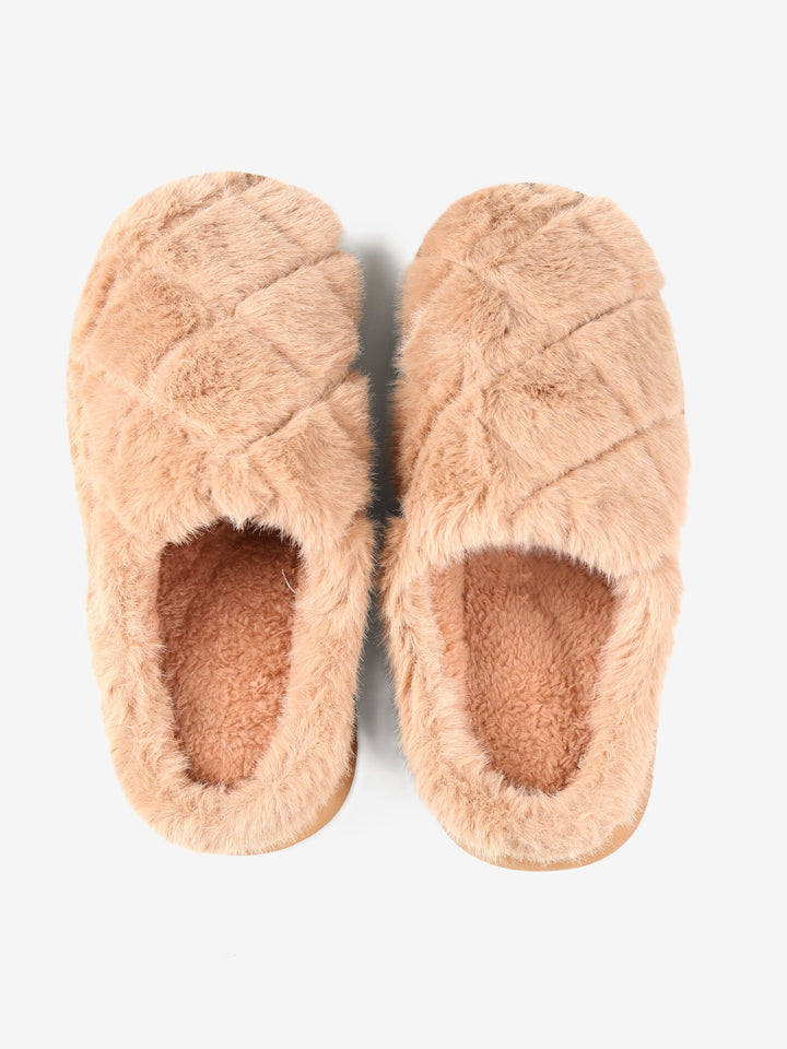 FUZZY SOLID COLOR QUILTED PATTERN MULE SLIPPERS - 6 pr pack