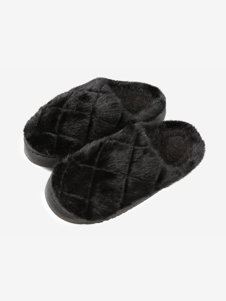 FUZZY SOLID COLOR QUILTED PATTERN MULE SLIPPERS - 6 pr pack