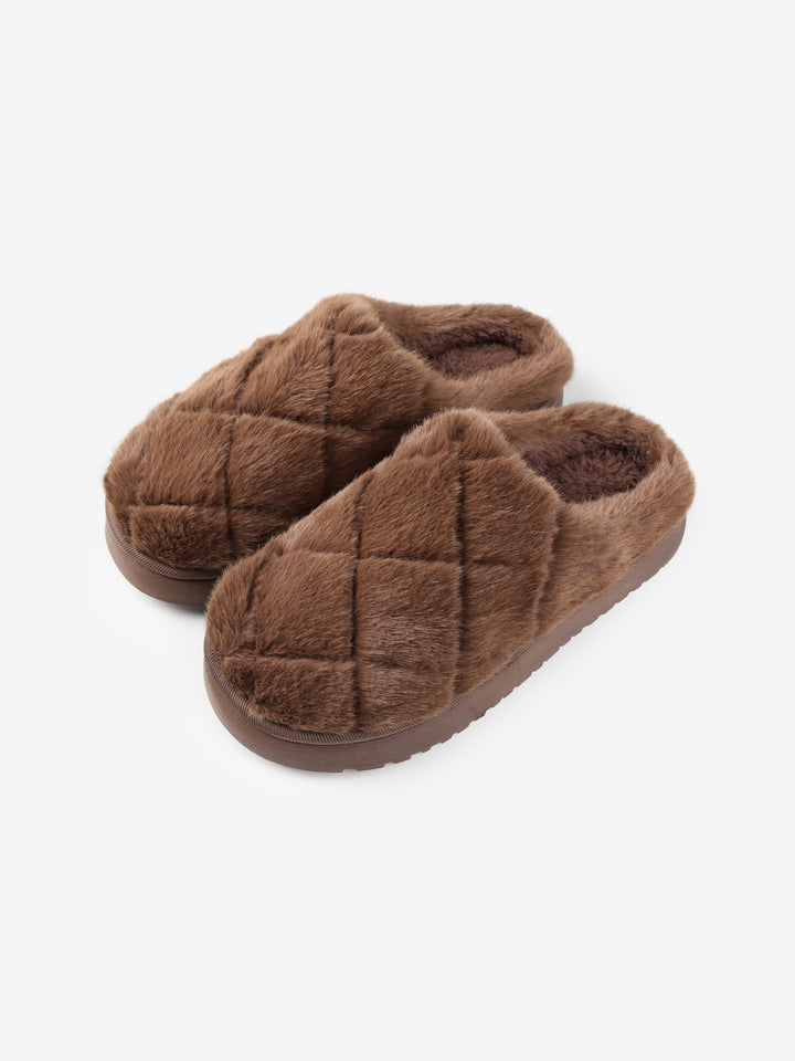 FUZZY SOLID COLOR QUILTED PATTERN MULE SLIPPERS - 6 pr pack