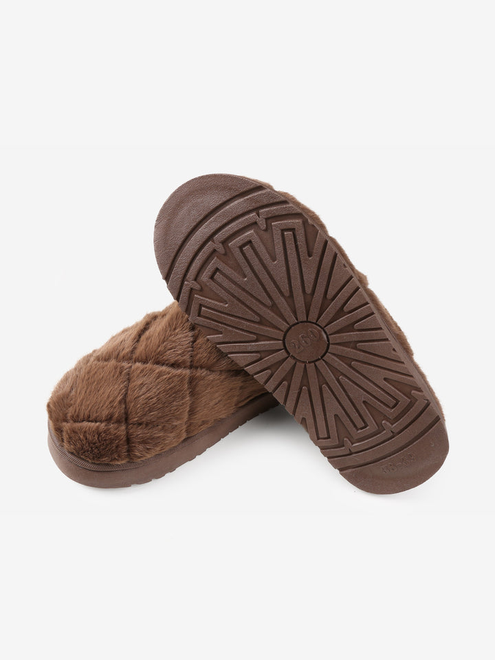 FUZZY SOLID COLOR QUILTED PATTERN MULE SLIPPERS - 6 pr pack