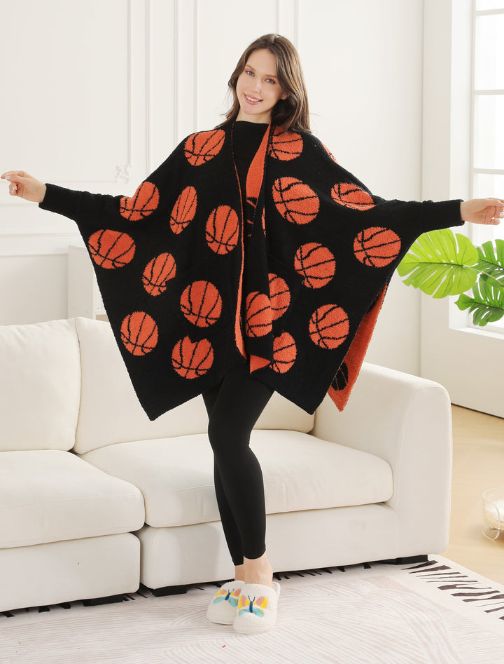 SPORTS PATTERN WEARABLE BLANKET RUANA