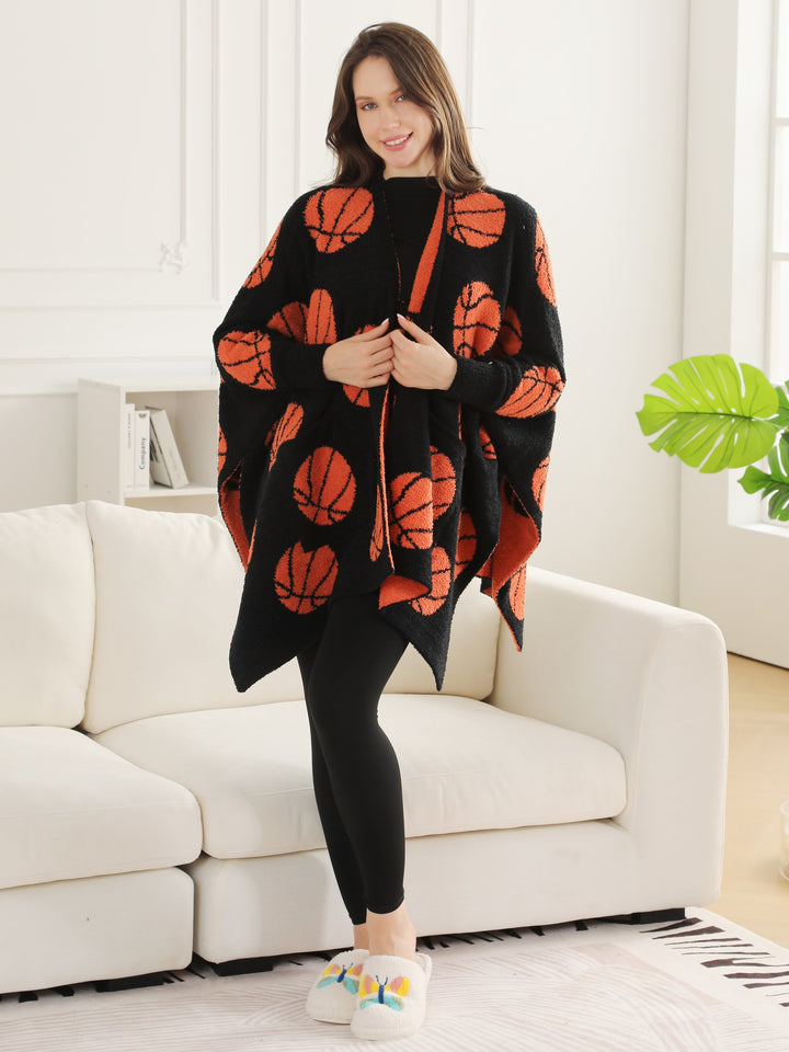 SPORTS PATTERN WEARABLE BLANKET RUANA