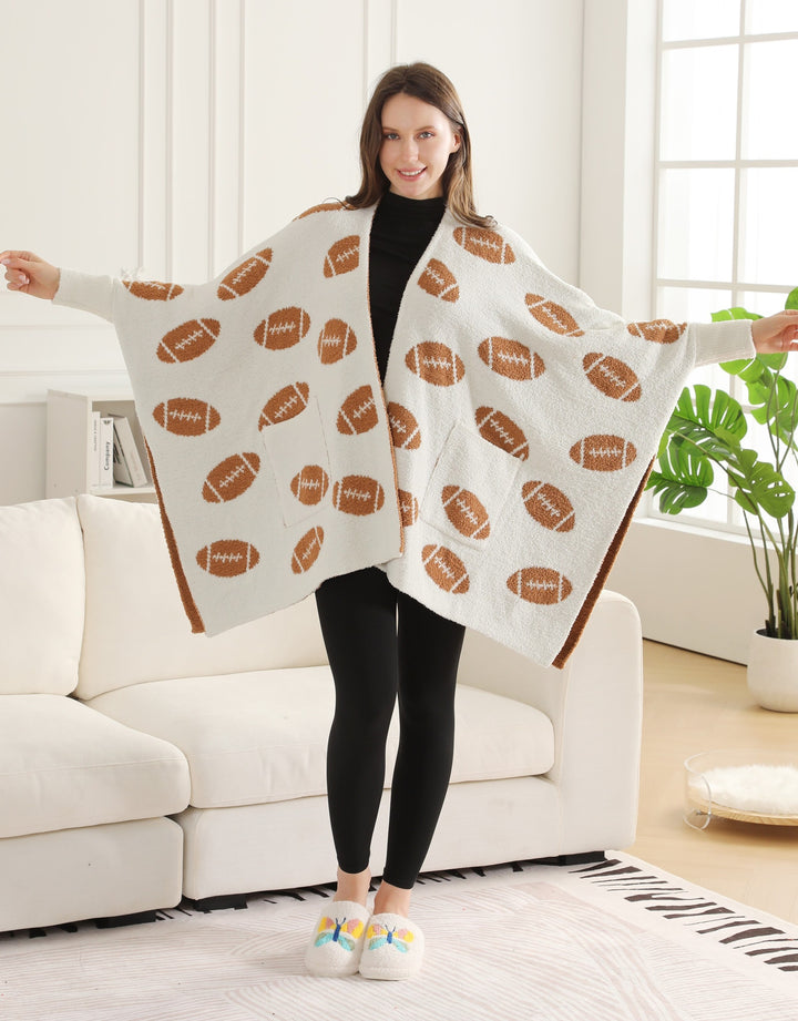 SPORTS PATTERN WEARABLE BLANKET RUANA