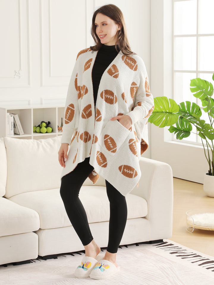 SPORTS PATTERN WEARABLE BLANKET RUANA