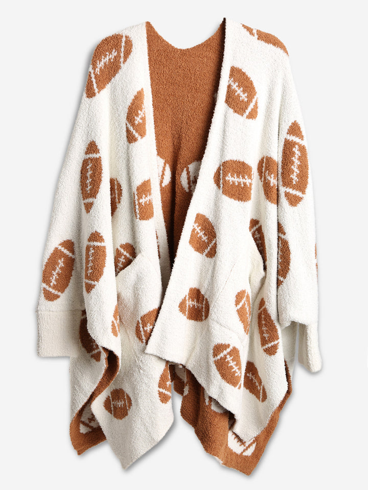 SPORTS PATTERN WEARABLE BLANKET RUANA