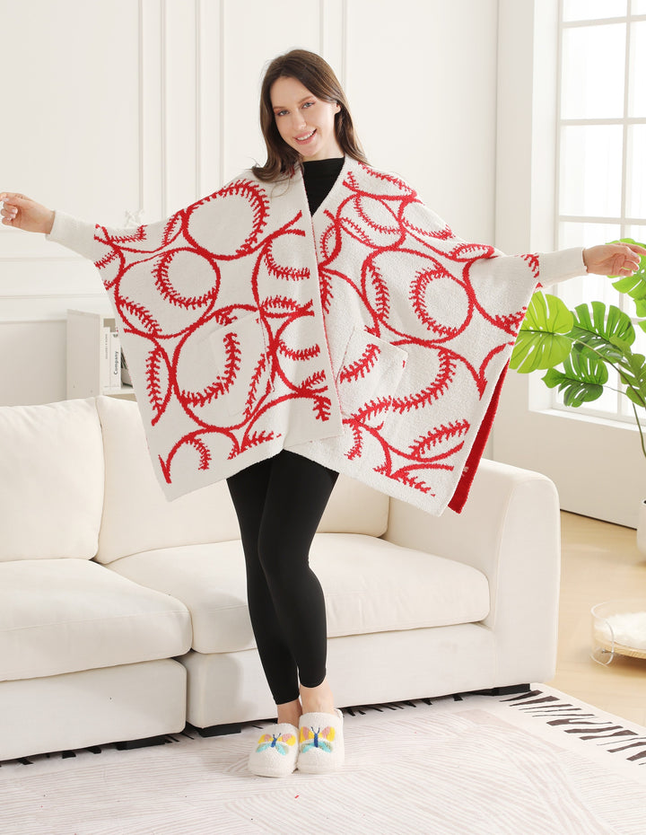 SPORTS PATTERN WEARABLE BLANKET RUANA