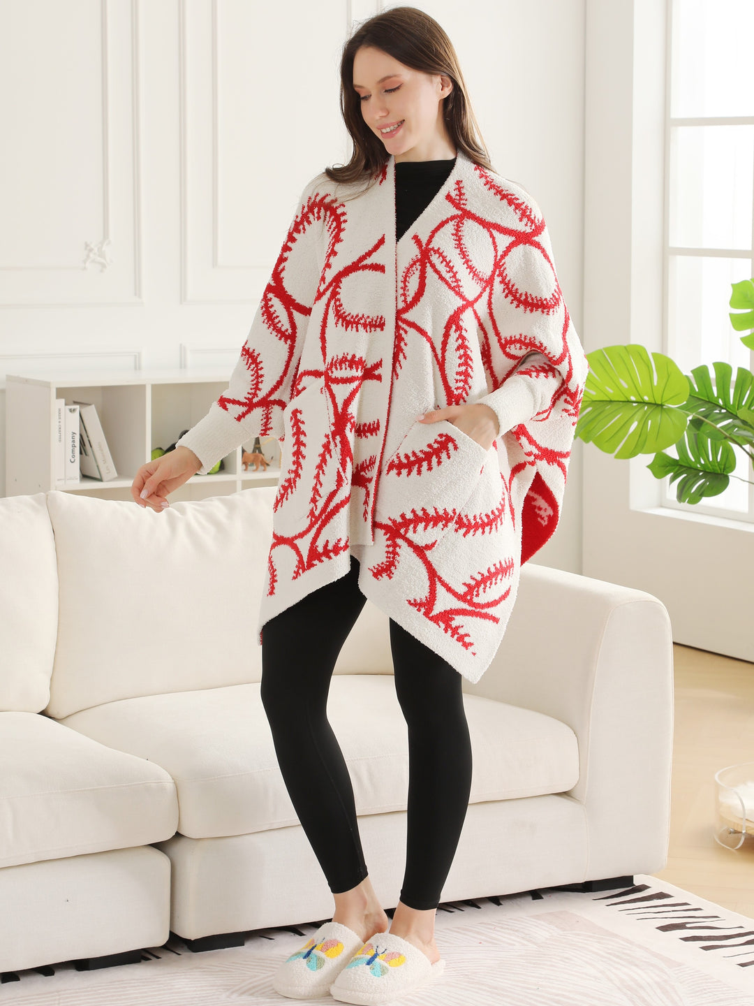 SPORTS PATTERN WEARABLE BLANKET RUANA