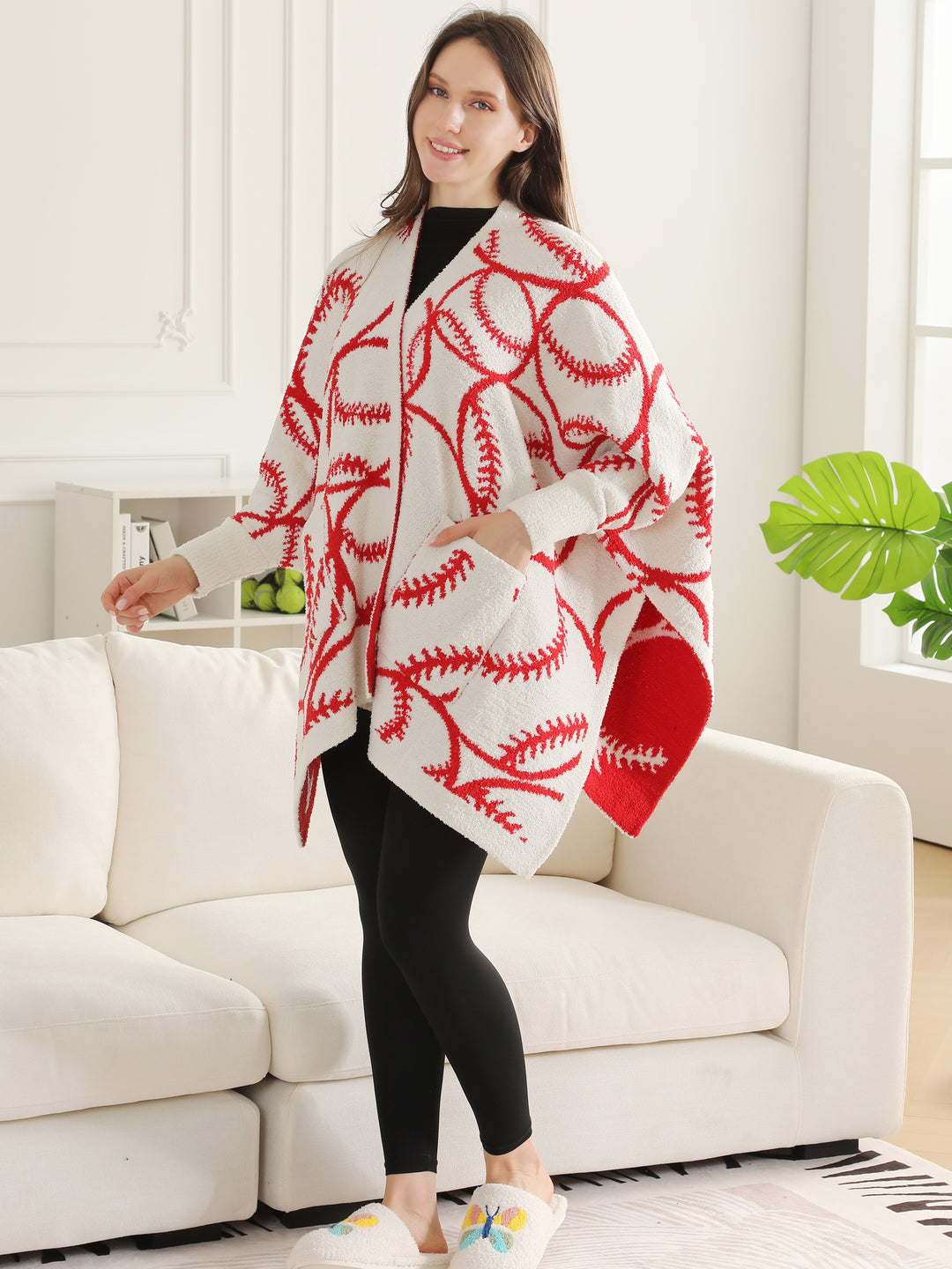 SPORTS PATTERN WEARABLE BLANKET RUANA